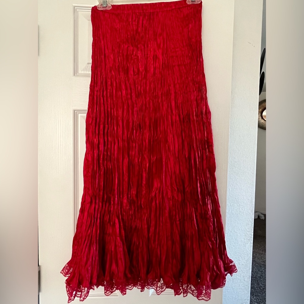 Elegant Red Pleated Skirt